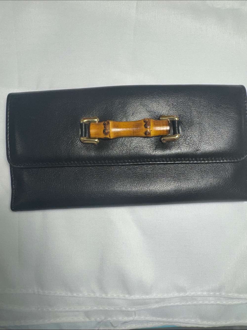 Gucci Bamboo detail Black Leather Wallet EUC